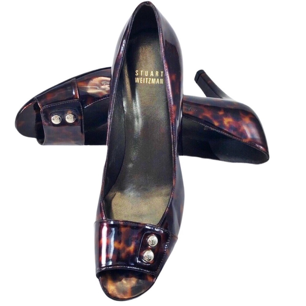 Stewart Weitzman Womans Open Toe Tortoishell Heels